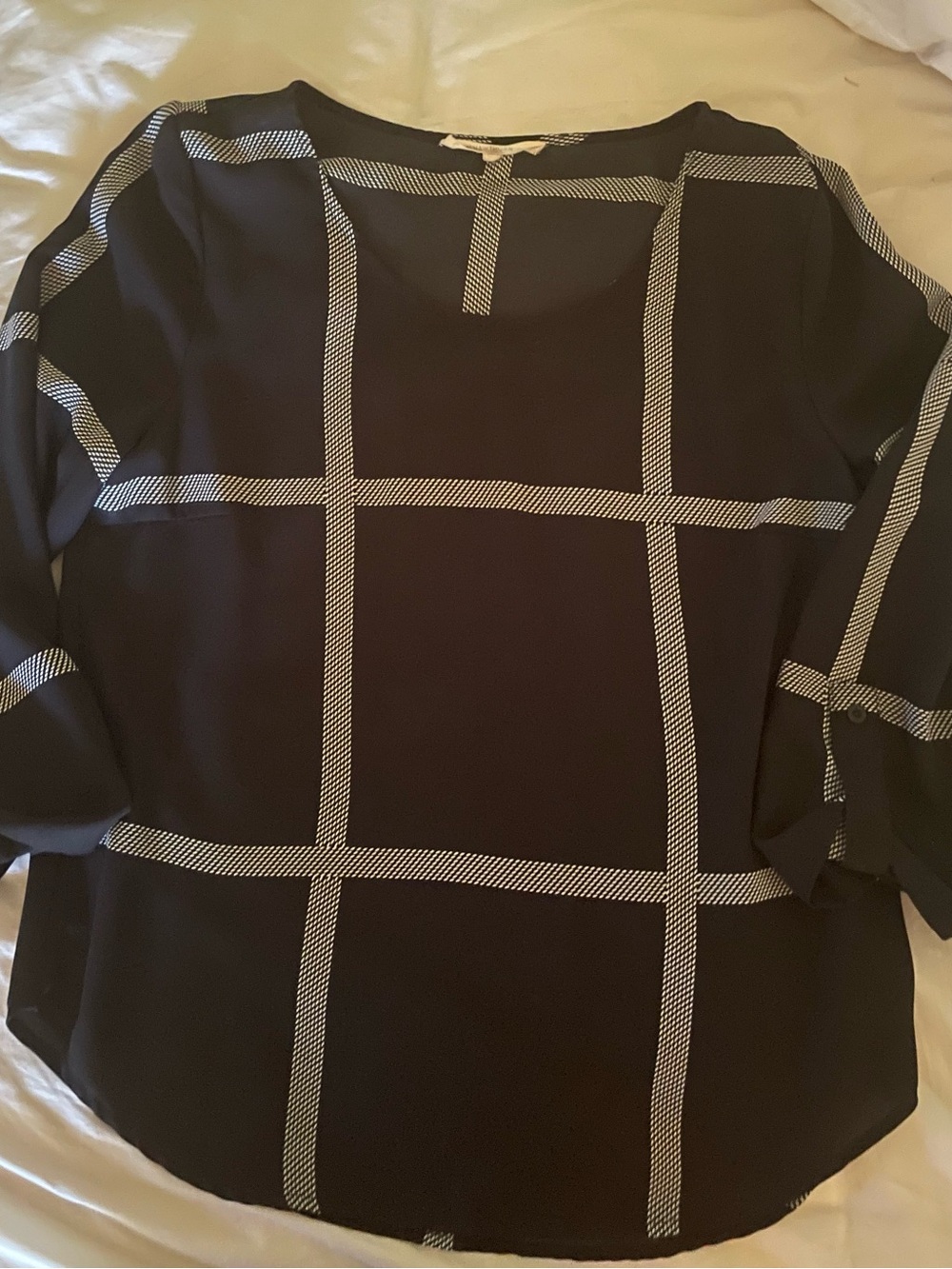 41 Hawthorn Black Blouse with White Windowpane Check